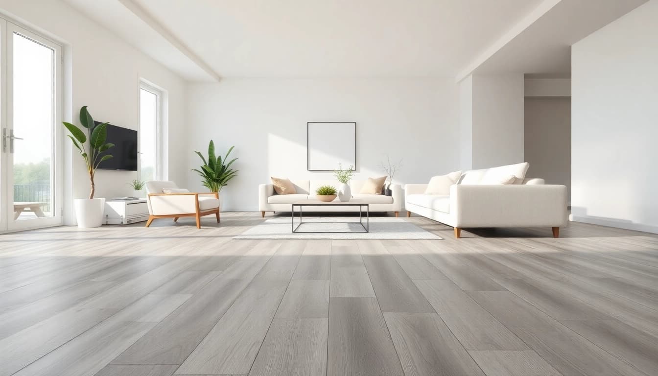 Explore vinyl plank flooring in a beautifully designed modern living room with natural light.