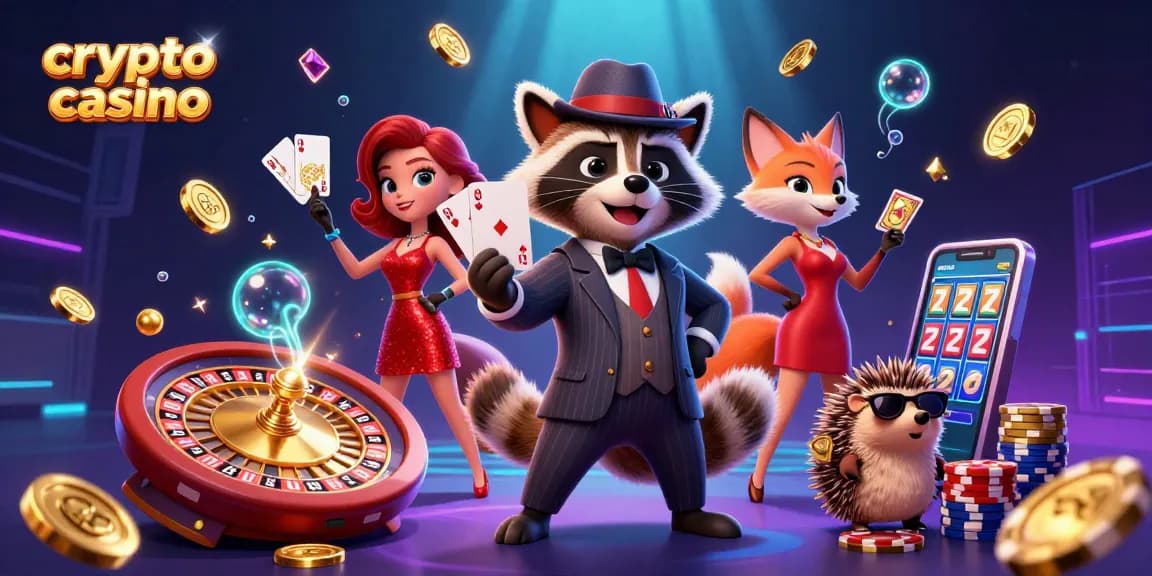 Gioca in un avvincente crypto casino con un procione elegante che sfoggia una scala reale e altri personaggi carismatici.