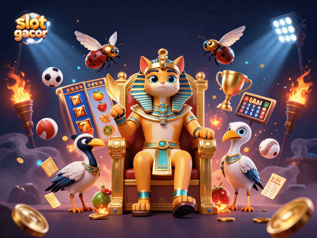 Experience the excitement of slot gacor with a vibrant pharaoh cat scene packed with dynamic gaming elements.