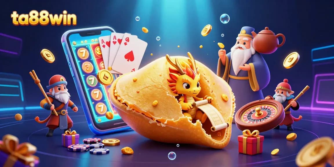 Engage in thrilling slot adventures with ta88win featuring a dynamic scene of fortune cookies and gaming elements