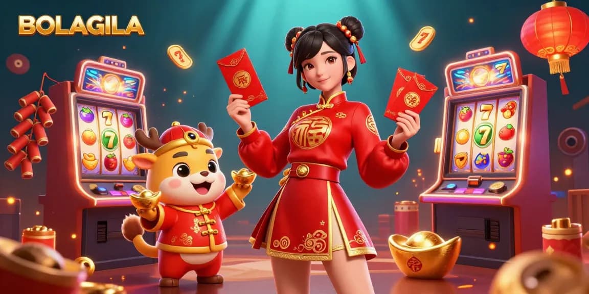 Experience thrilling moments with BOLAGILA's jackpot slots, featuring vibrant gaming elements and festive atmosphere.