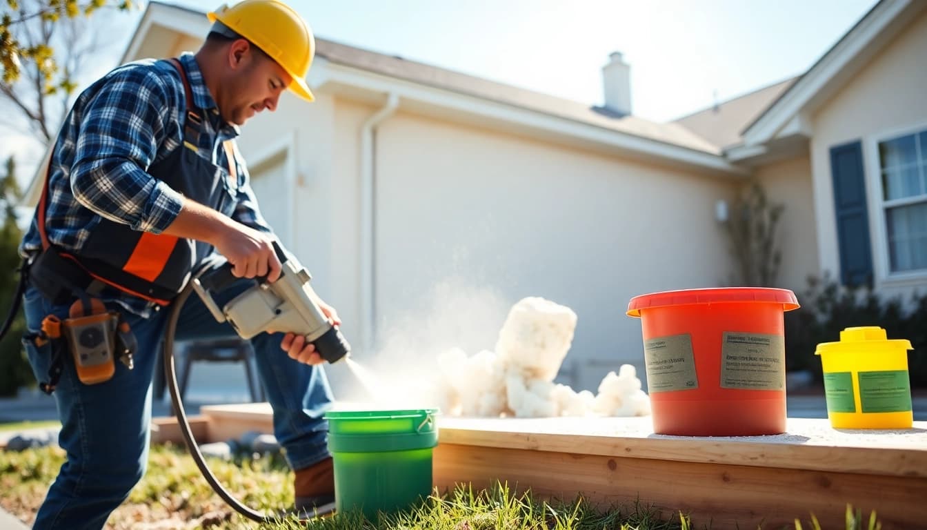 Action shot of spray foam removal contractors effectively extracting foam insulation.
