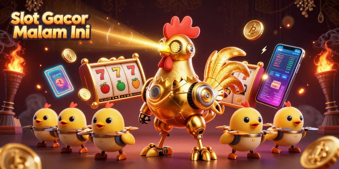 Experience the excitement of Slot Gacor Malam Ini with our dazzling 3D illustration showcasing golden slot elements and crypto coins.