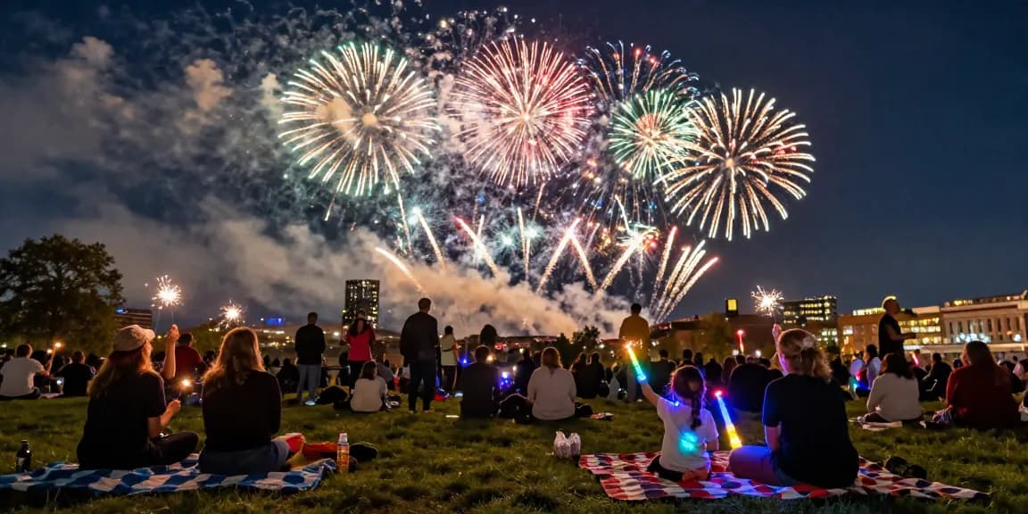 Vibrant Manchester fireworks display lighting up the night sky over a community celebration.
