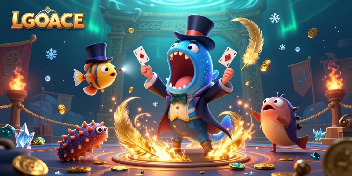 LGOACE showcases a vibrant 3D scene where an eel performs card tricks, blending magic and casino excitement.