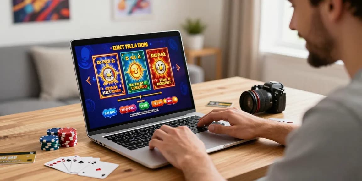 Player enjoying casinos that accept credit cards on a laptop, showcasing vibrant online gaming elements.