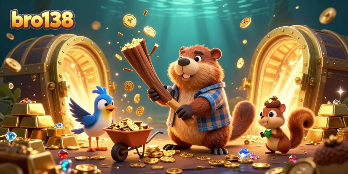 Collect golden coins and treasures with bro138 in this exciting 3D cartoon casino scene.