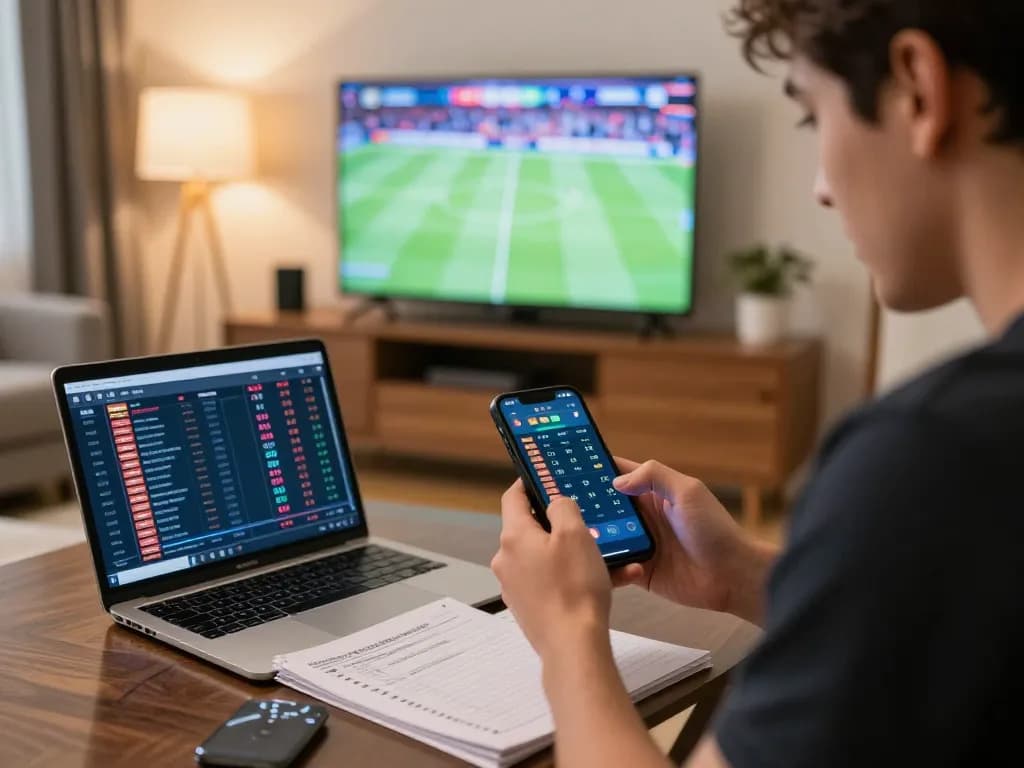 Betting on sports with 888now, showcasing a focused player examining live odds on a smartphone.
