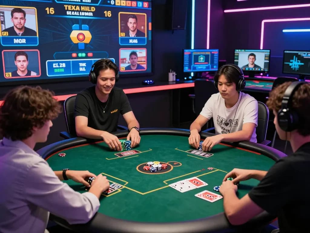 Diverse players enjoying situs idn poker in an exciting online gaming environment with vibrant graphics and casino-like atmosphere.