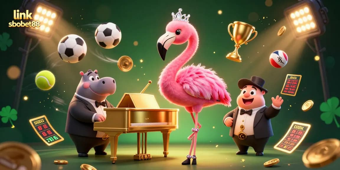Engage in exhilarating sports betting with link sbobet88, vibrant 3D illustration featuring energetic characters.