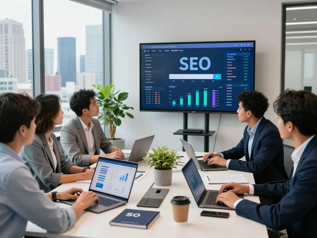 SEO Company in NYC discussing innovative digital marketing strategies in a modern office.