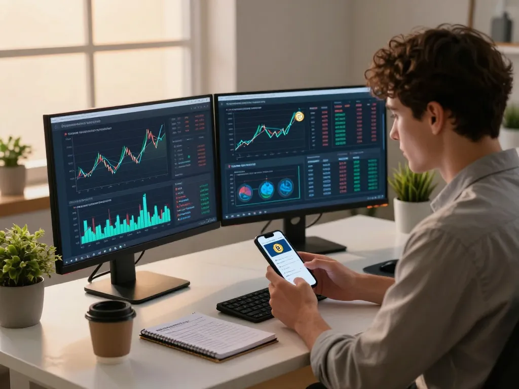 Maximizing passive income crypto strategies in a modern workspace with graphs.