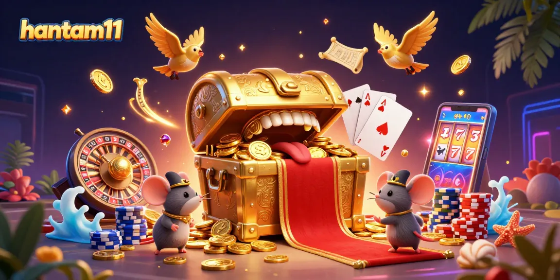 Engage with hantam11's thrilling online games and treasure-filled adventures in this dynamic casino scene.