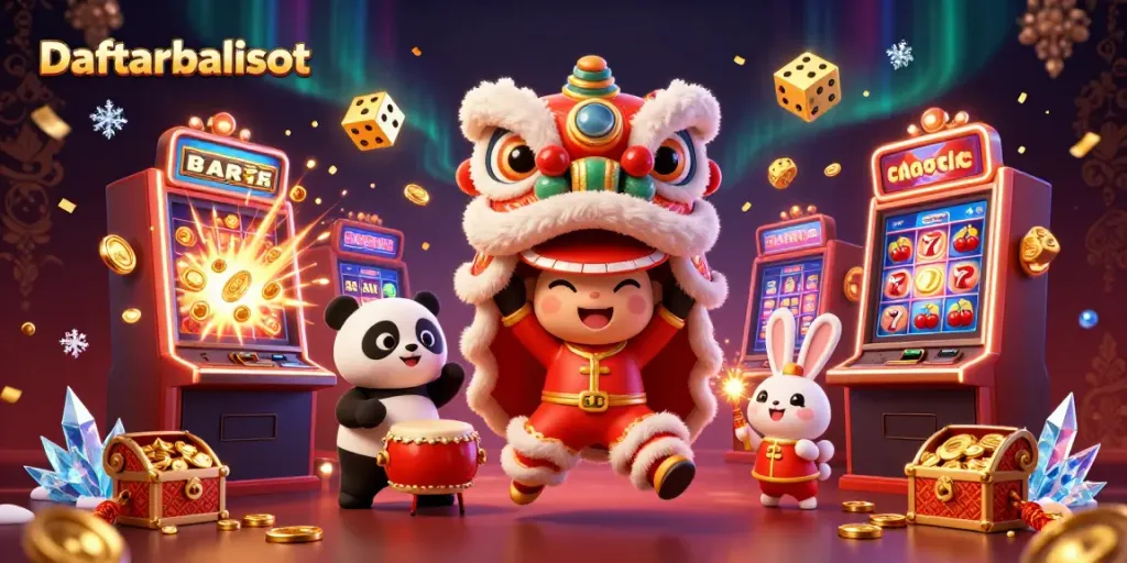 Experience Daftar balisot with vibrant 3D illustrations of characters and casino elements.