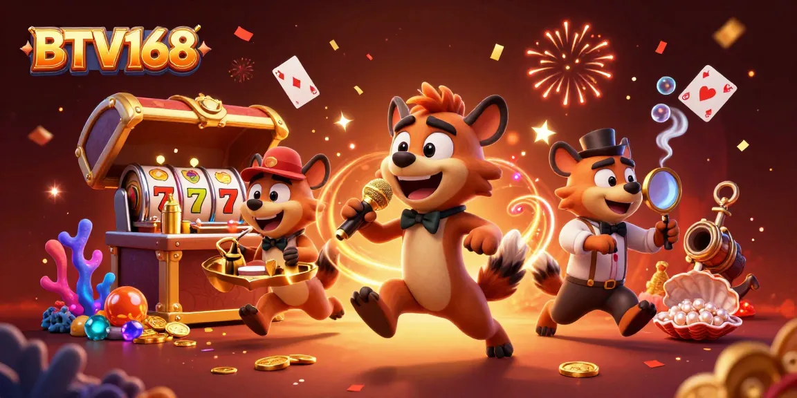 BTV168 brings together animated hyenas in a comedy casino scene filled with slots and underwater treasures.