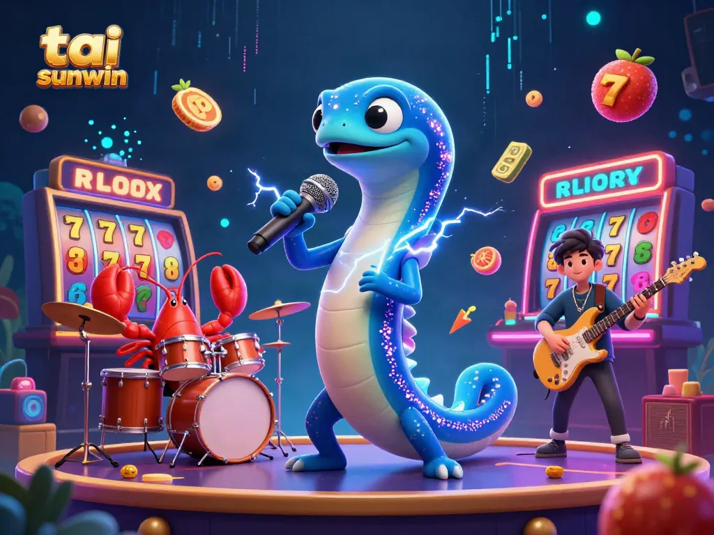 Experience tai sunwin with a vibrant underwater casino scene featuring an electric eel DJ and lively characters.