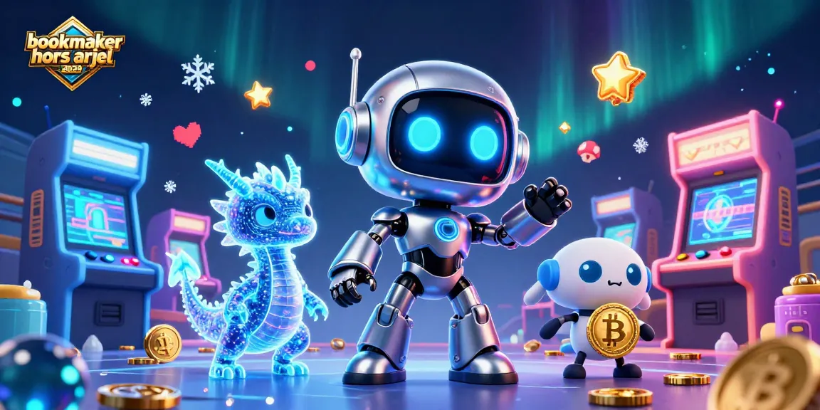 Pariez sur les meilleurs bookmakers hors ARJEL 2029 avec des robots futuristes et des éléments de jeu colorés.