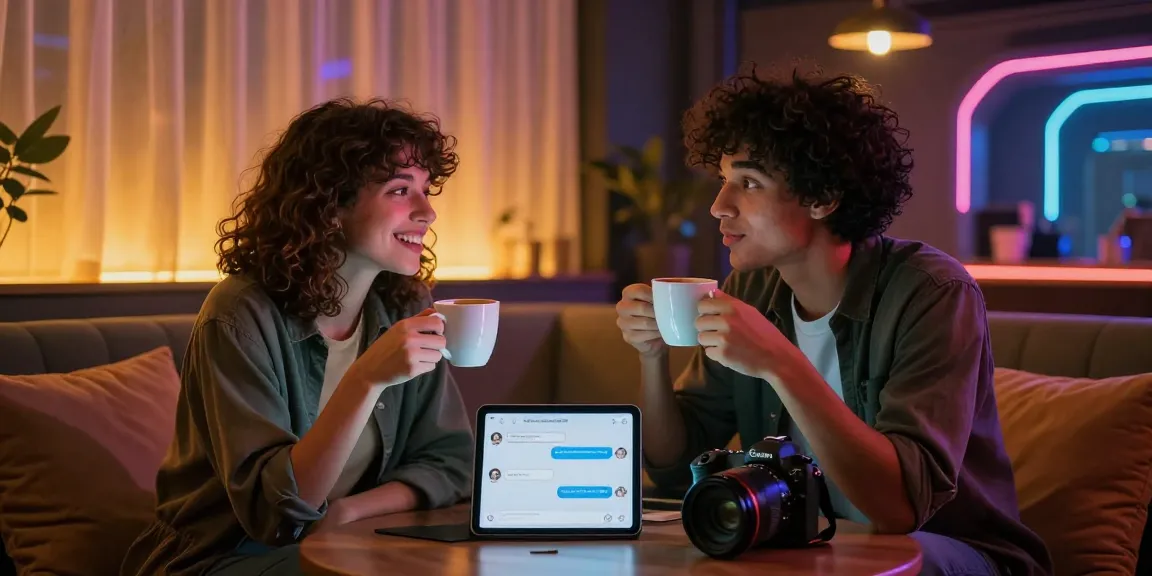 Engaging NSFW chat between animated characters in a cozy lounge.