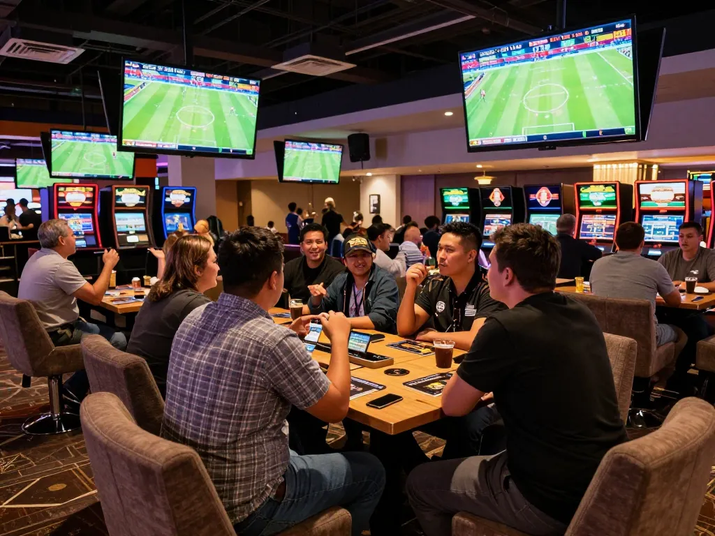 Fans engaged in sports betting at Luongsontv, watching live matches with excitement and camaraderie