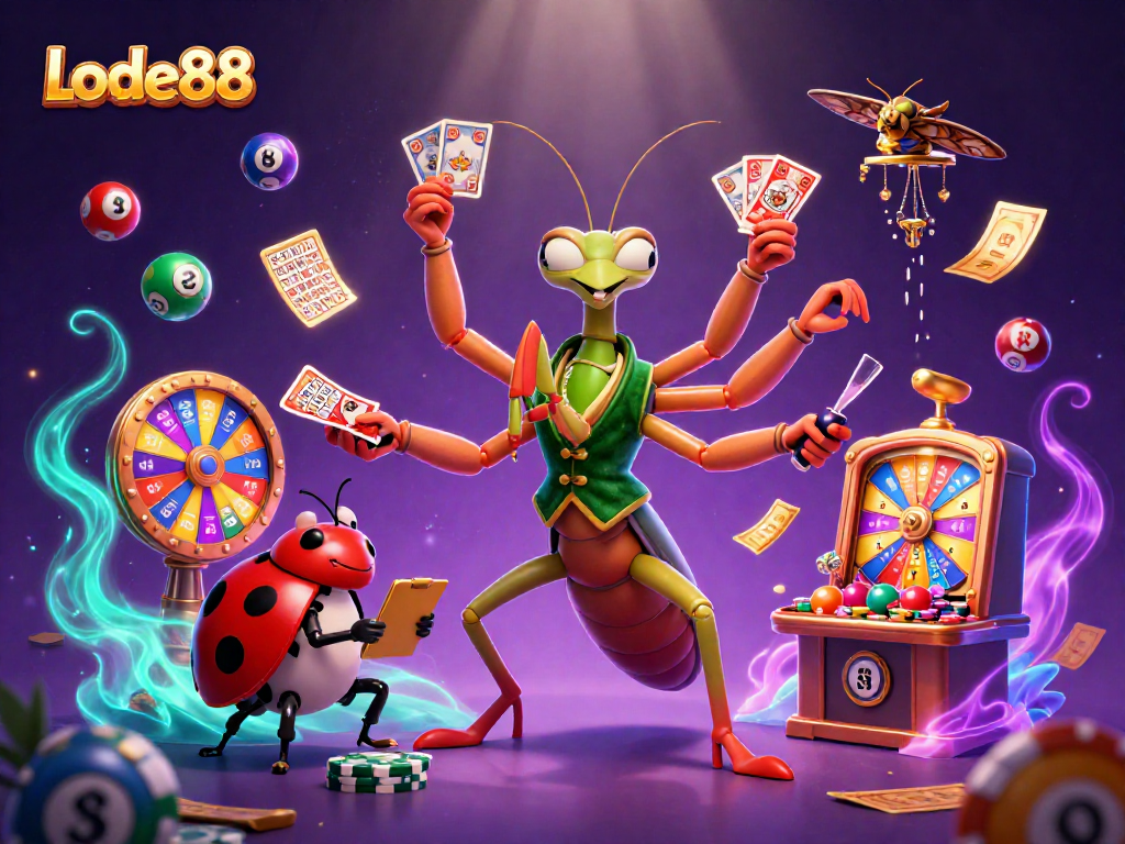 Lode88 players experience thrilling wins with giant praying mantis dealer and vibrant lottery scene.