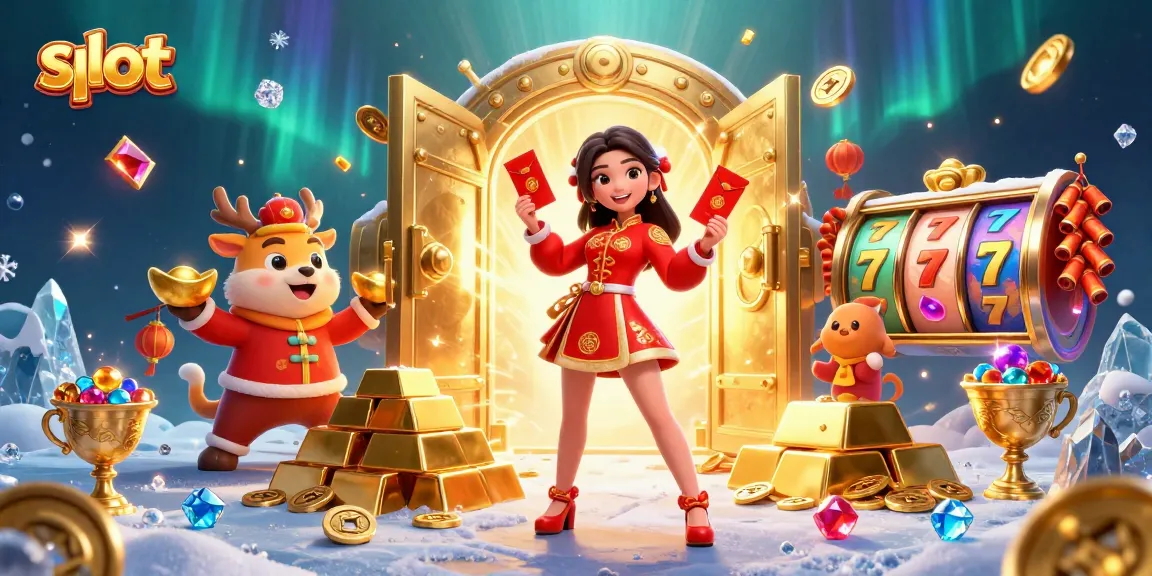 Spin the vibrant slot reels as a beautiful Asian woman celebrates with gold and gems.