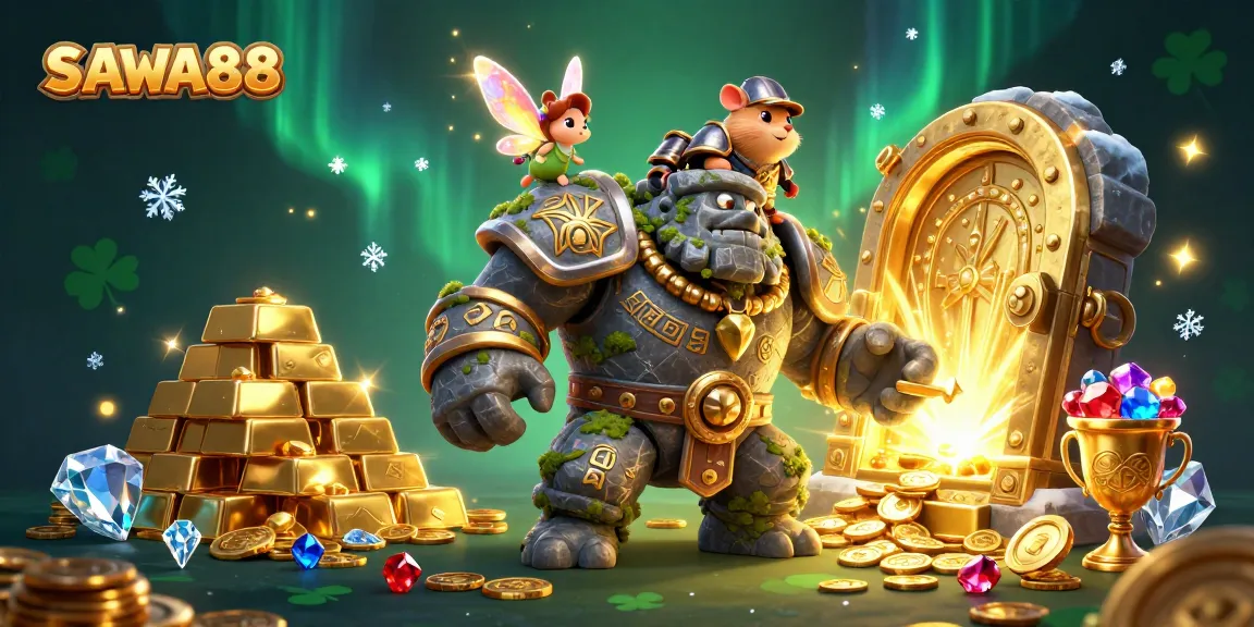 Engage with SAWA888's vibrant casino world featuring magical characters and treasure elements.