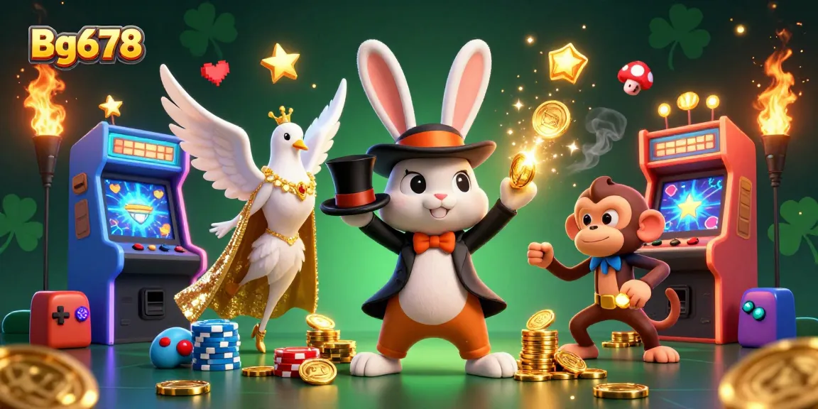 Engage with Bg678's exciting features in a vibrant casino-themed illustration.