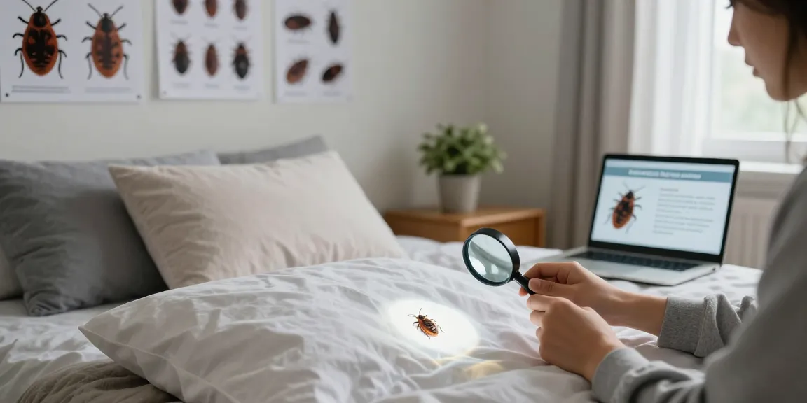Person inspecting bedding for bed bugs while discussing bed bug heat treatment in a cozy bedroom.
