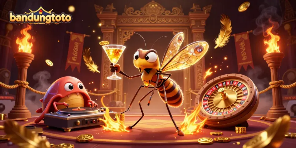 Experience excitement with bandungtoto's lively casino scene featuring unique mascot characters.