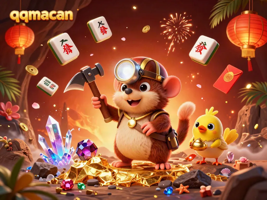 Experience seamless gameplay in qqmacan with the vibrant dynamic casino scene featuring treasures and game elements.