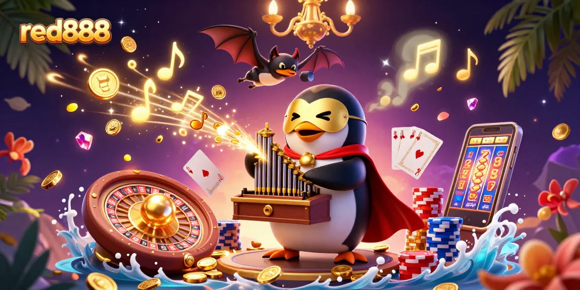 Win big with red888 as a phantom opera penguin unleashes golden coins while gaming.