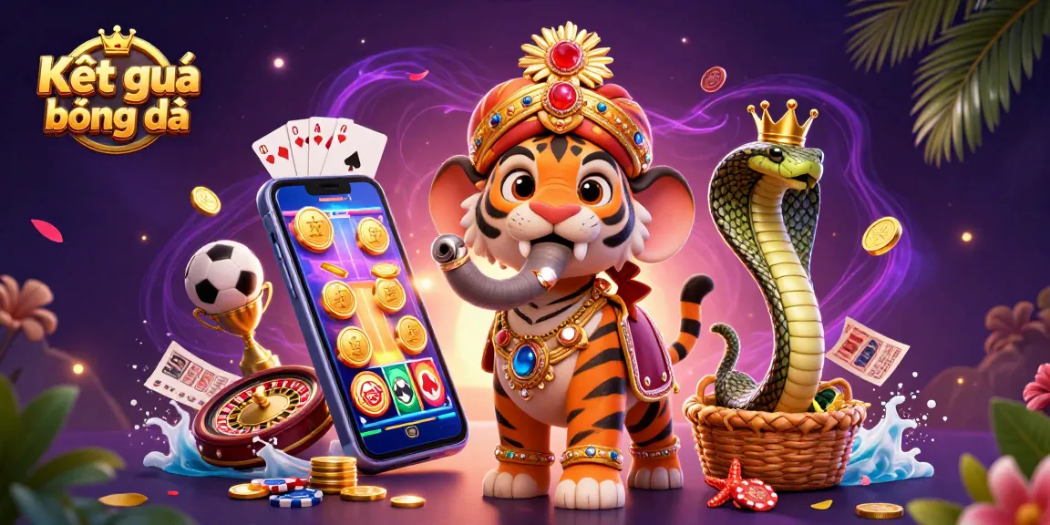 Kết quả bóng đá illustrated through a vibrant scene of a majestic tiger, a lavish elephant, and betting symbols embodying the excitement of soccer.