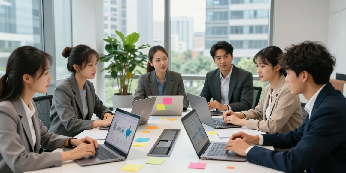 See more details on effective team collaboration in a vibrant office setting.