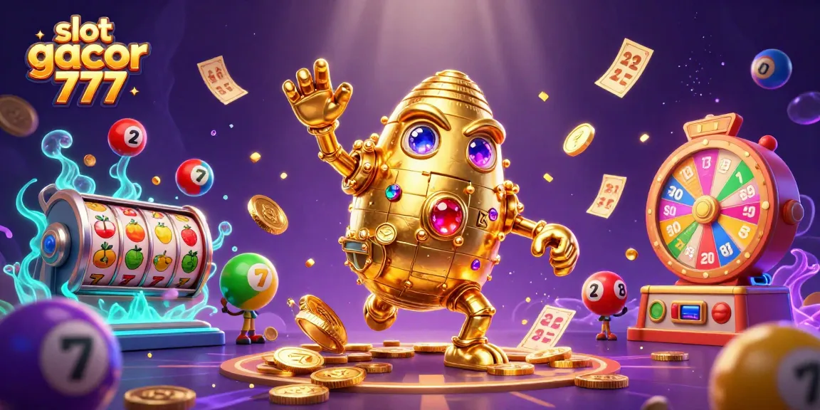 Engaging scene of slot gacor 777 featuring a golden golem amidst vibrant casino elements.