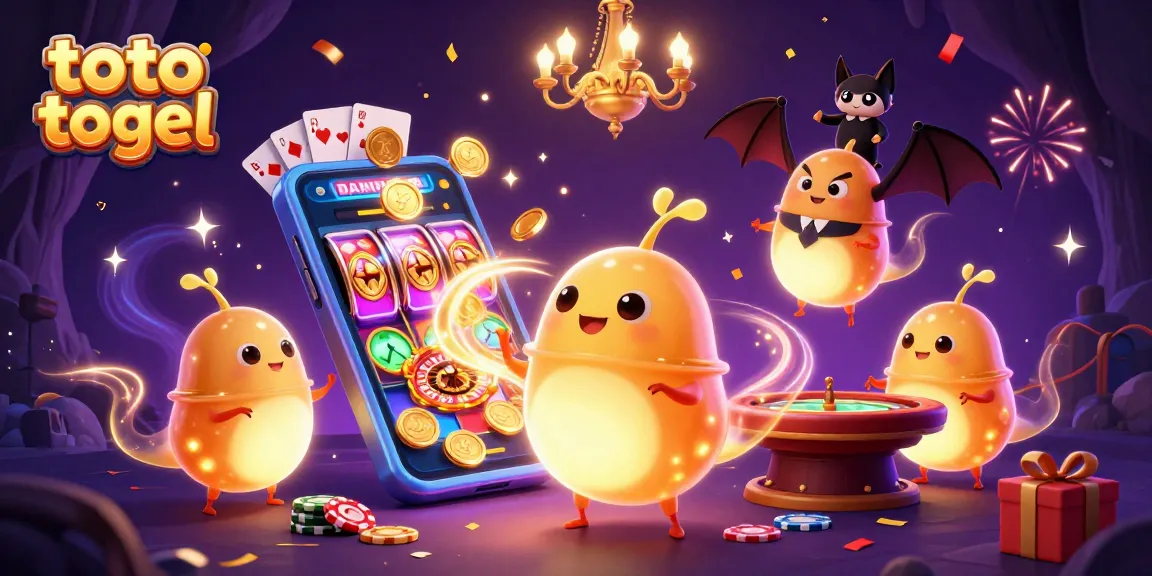 Engage with toto togel in a vibrant 3D casino scene featuring glowing characters and exciting game elements.