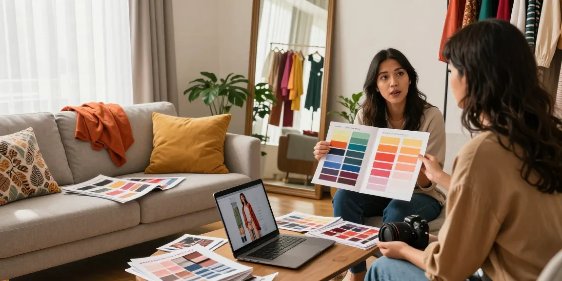 Consulenza di armocromia in un ambiente domestico elegante con consulente e cliente.