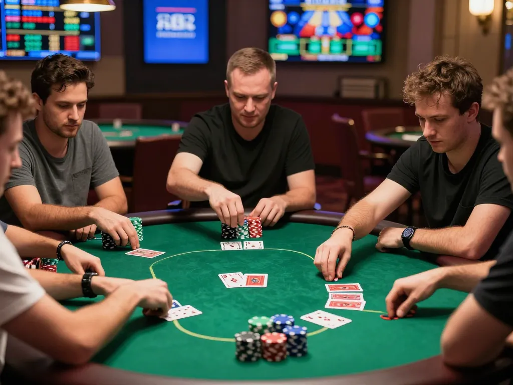 Engaging poker action at RR88 online casino with players in a heated game