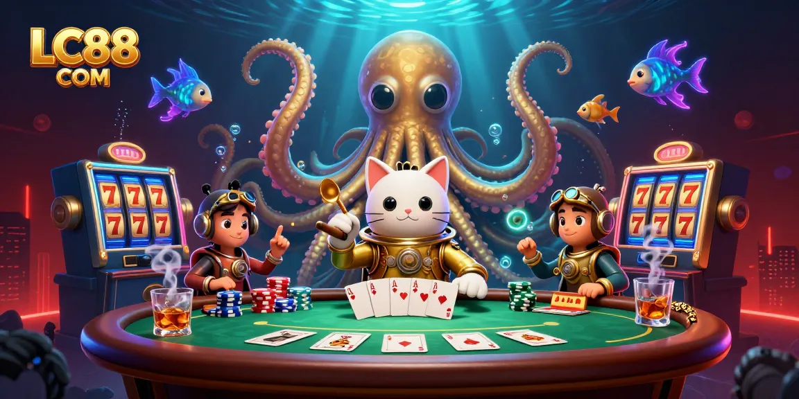 Engage with thrilling games at LC88 COM, featuring an immersive 3D poker showdown with a kraken twist.