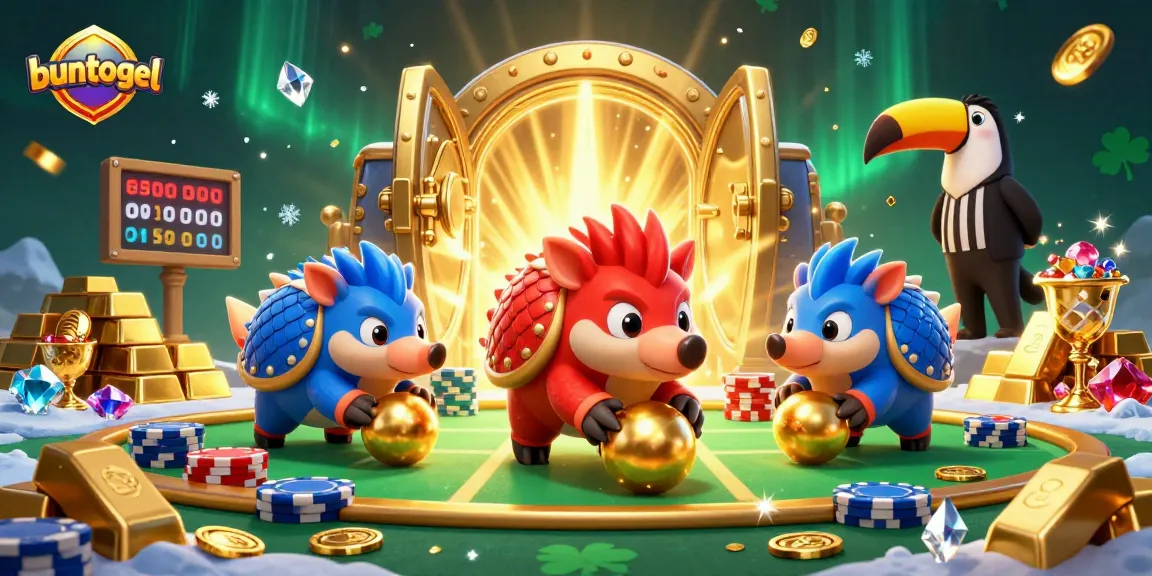 Experience thrilling action at buntogel as cartoon pangolins bowl through poker chips amidst gold treasures.