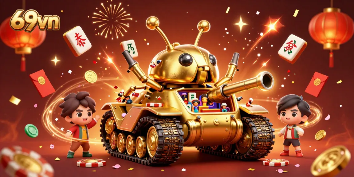 Experience thrilling gameplay with 69vn's vibrant casino scene featuring confetti and lucky red envelopes.
