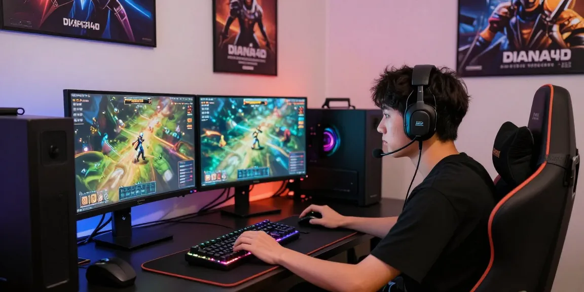 Pengalaman gaming DIANA4D dengan pemain terfokus di setup komputer modern yang menarik.