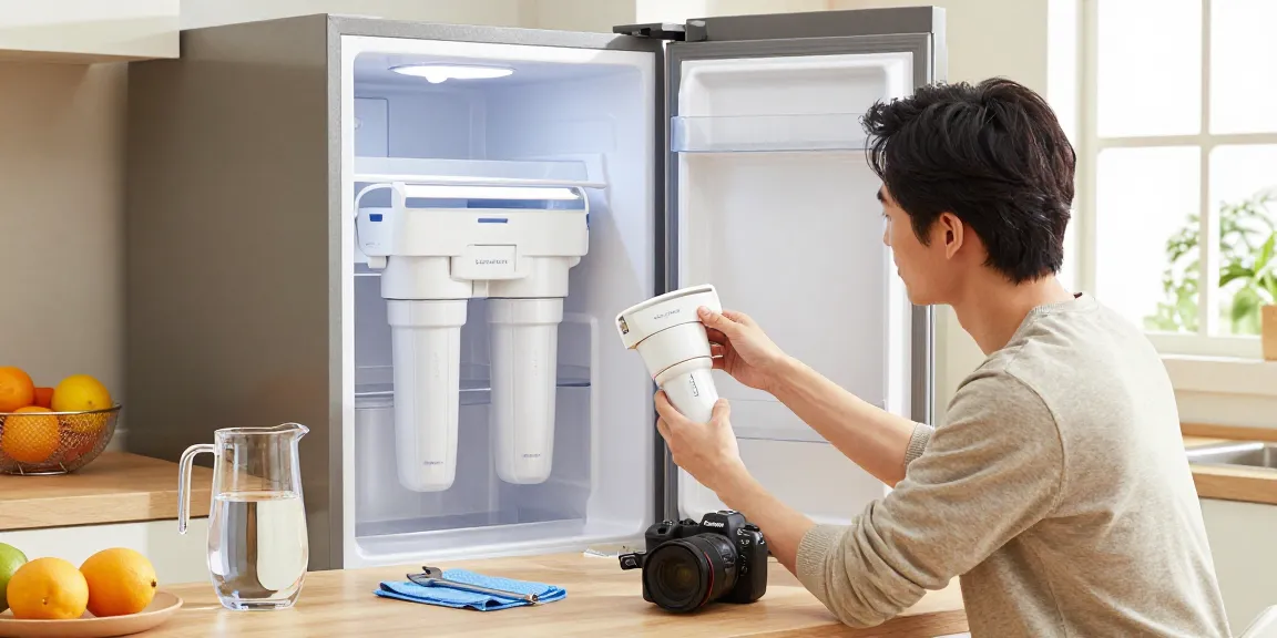 Waterspecialist EDR1RXD1 Water Filter being installed in a modern kitchen environment.