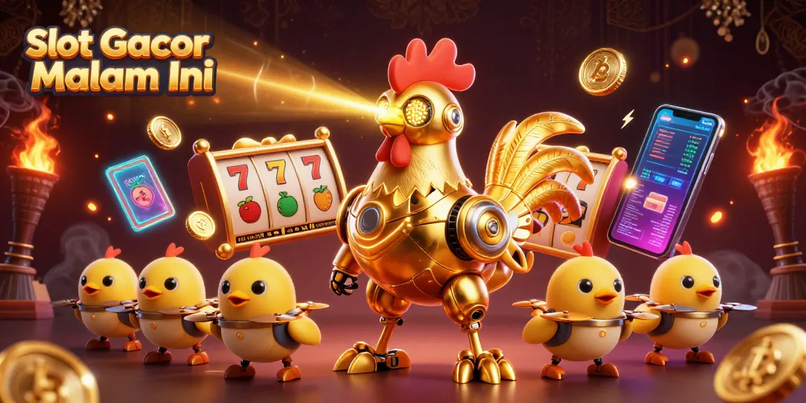 Experience the excitement of Slot Gacor Malam Ini with our dazzling 3D illustration showcasing golden slot elements and crypto coins.