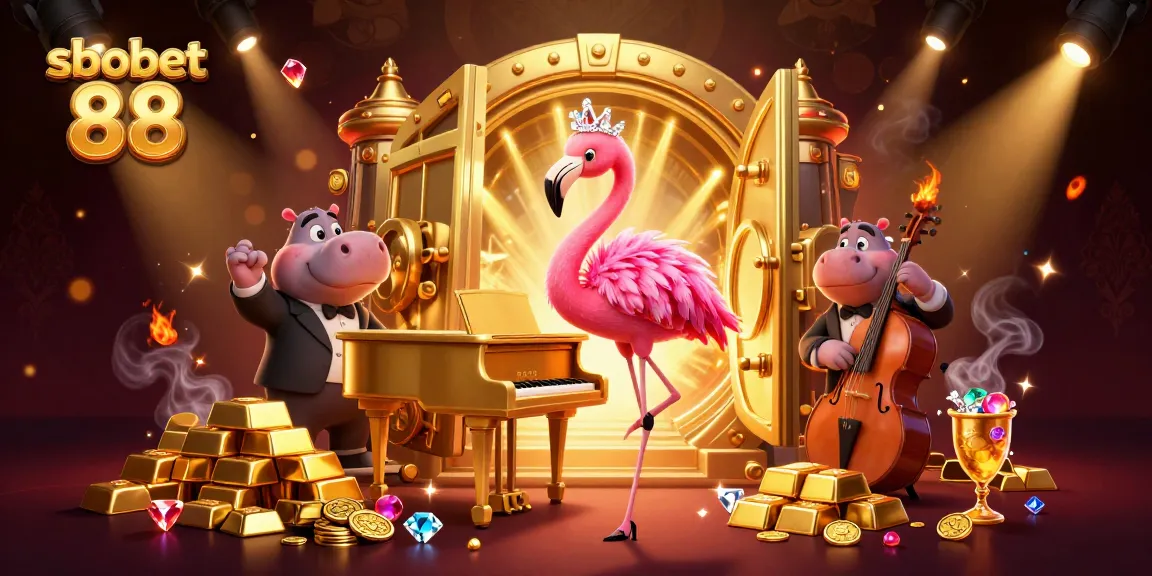Experience sbobet 88 excitement with vibrant casino characters and treasures in this dynamic scene.