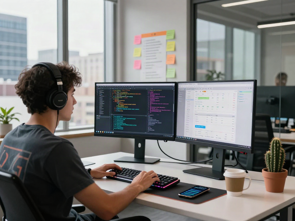 Software developer coding at a tech workspace with bro138 functionality in 2026