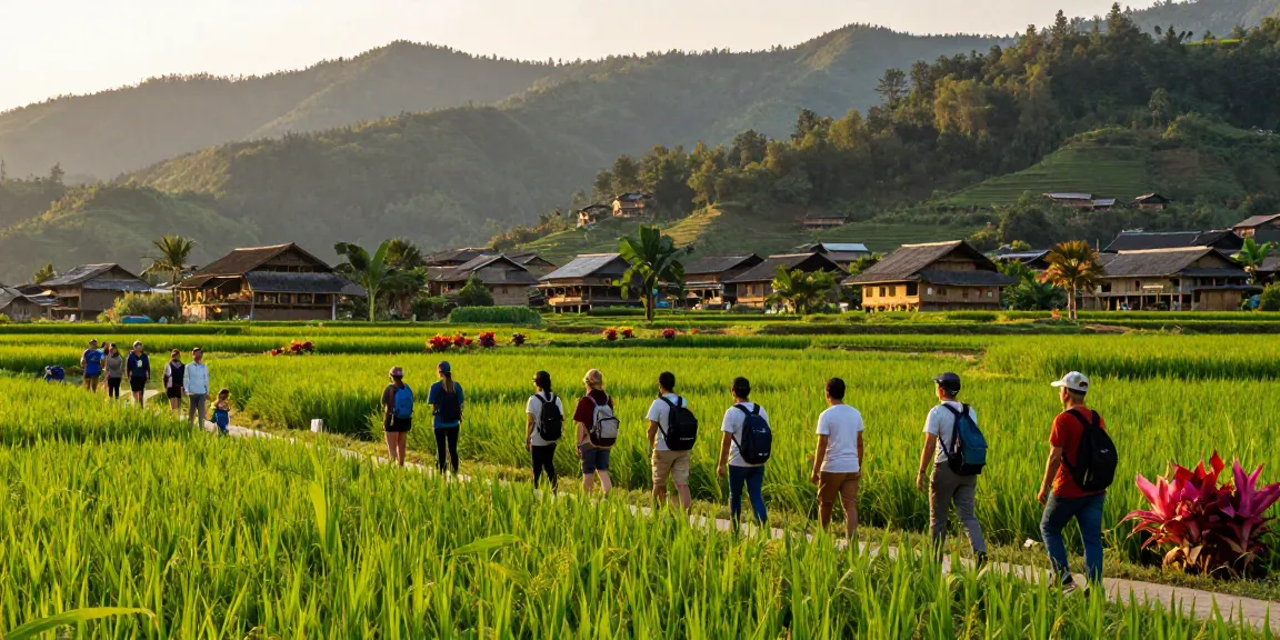 rokok88 showcasing an enchanting travel scene in Baadale, NTT, where travelers explore lush rice fields and stunning landscapes.