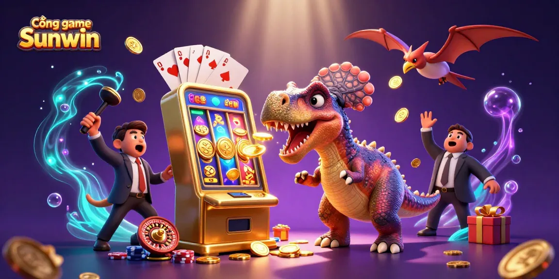 Win big with Cổng game Sunwin, as creatures interact in a vibrant casino scene full of exciting elements!