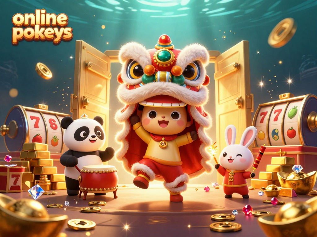 Experience thrilling online pokies action in a vibrant 3D casino scene featuring interactive characters.