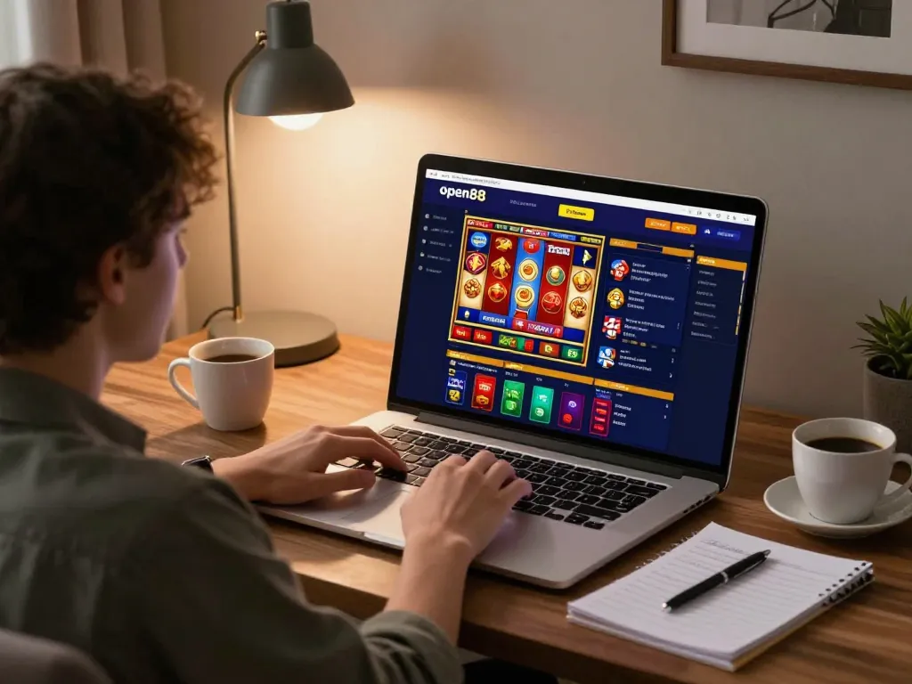 Engaging gameplay on open88's online platform with vibrant slot graphics and sports betting options