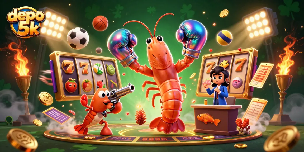 Engage in thrilling gaming at depo 5k with vibrant slots and dynamic elements in a colorful illustration.